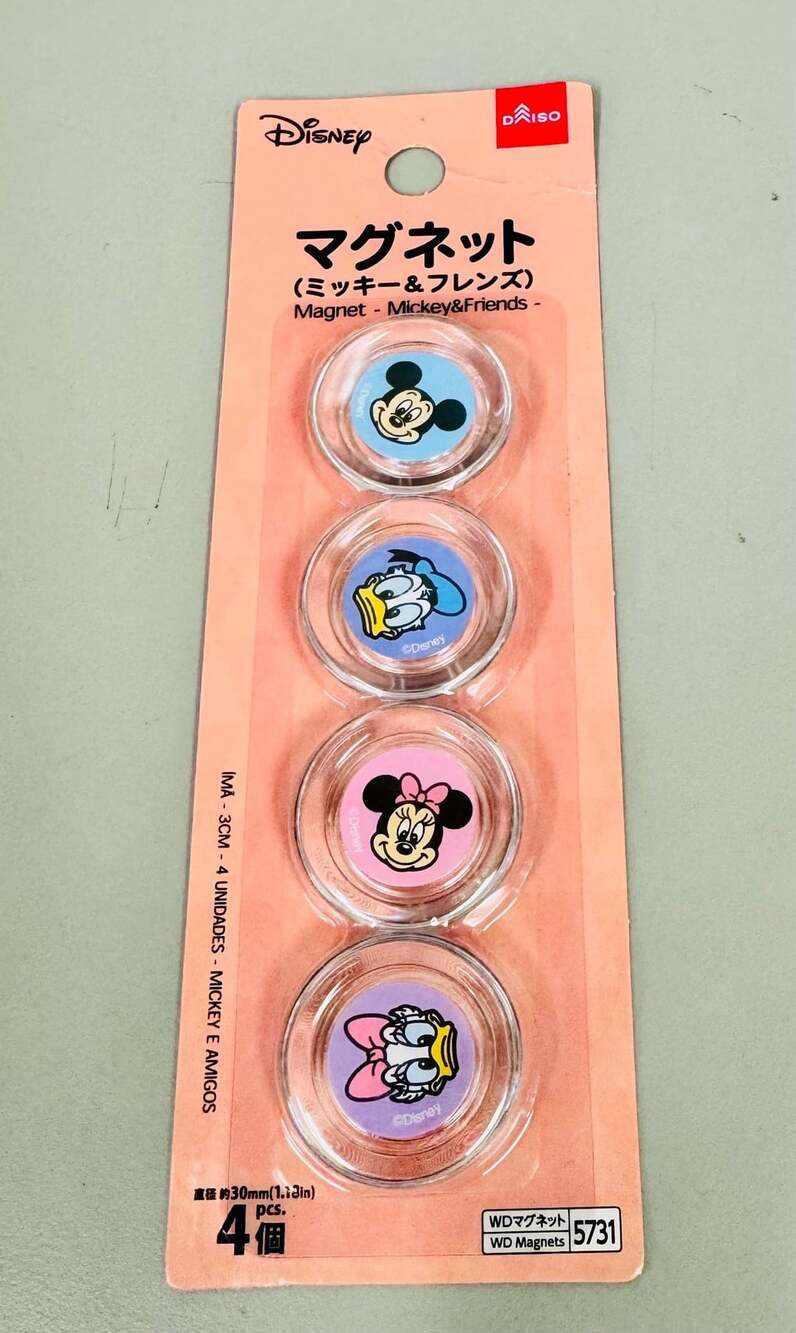 Daiso Disney Mickey & Friends Magnets 30mm 4 Pcs New